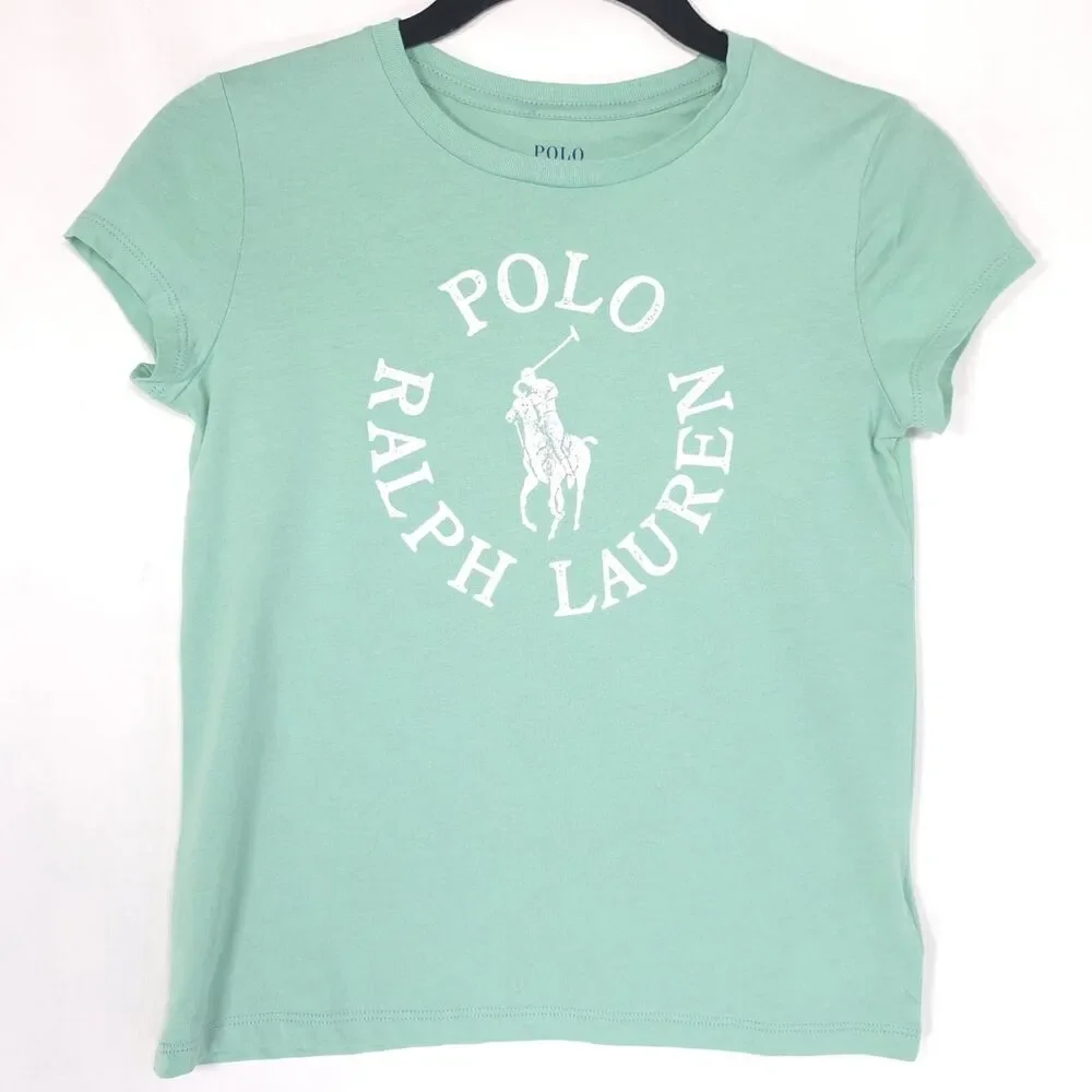 POLO RALPH LAUREN Kids Girls XL (16) New T-Shirt Top Green Logo Graphic Cotton